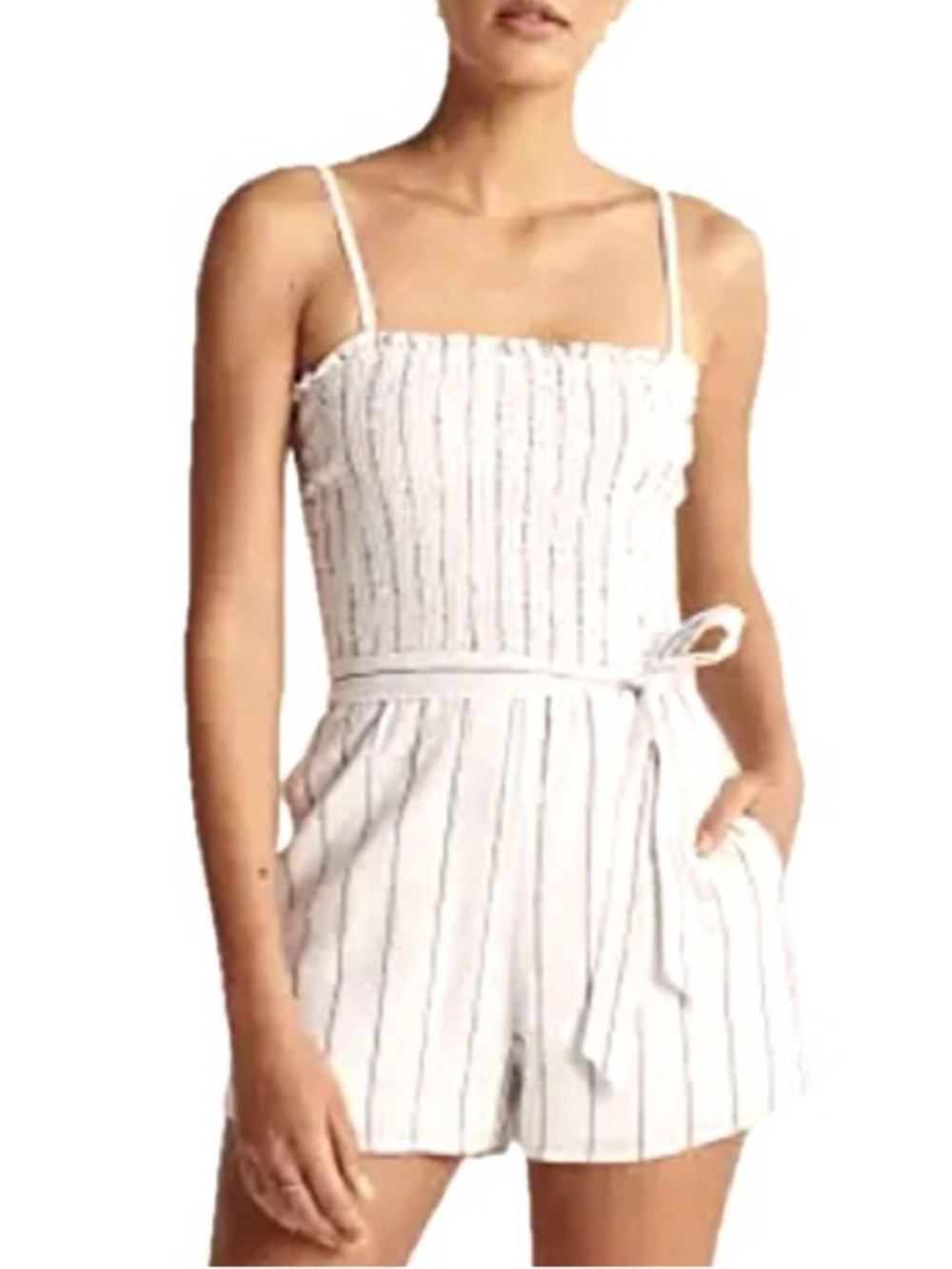 Abercrombie & Fitch Linen Blend Romper Size XS Striped Smocked Convertible Strap